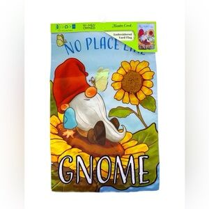 Meadow Creek”NO PLACE LIKE GNOME”Embroidered Garden/Yard Flag  11.5" x 18" NWT